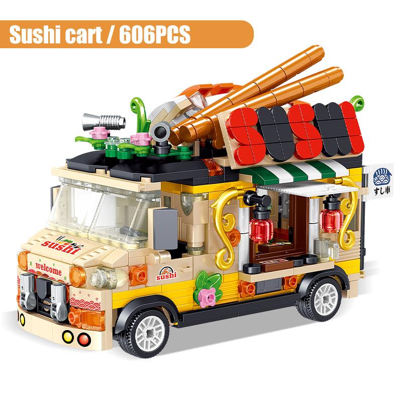 

City Street View Ice Cream Car Food Shop Mini Building Blocks Camping Vehicle Friends Bricks DIY Toys for Children Girls