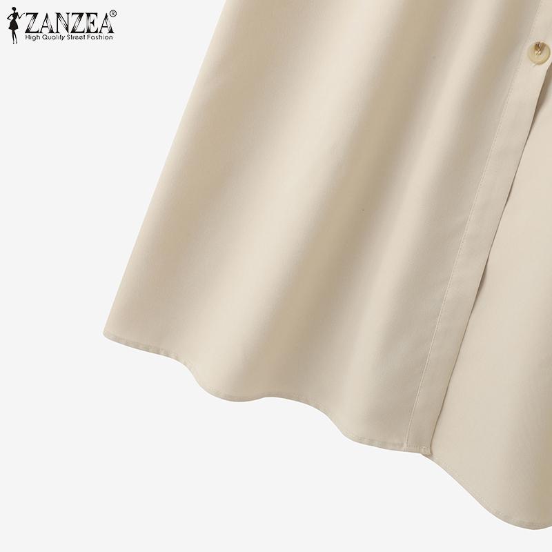 ZANZEA Women Casual Turn Down Collar Loose Short Sleeve Shirt Dress