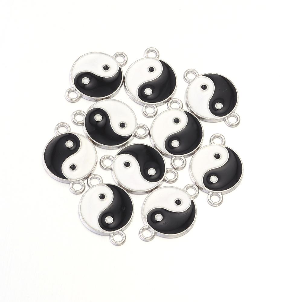 10Pcs/Lot Tai Chi Pattern Charms Alloy Enamel Pendants Double Hole Charms For Jewelry Making DIY Necklace Bracelet Accessories