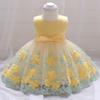 2023 Summer Girls' Wedding Dress: Kids' Evening Gown & Baby First Birthday Tulle Applique Puffy Skirt
