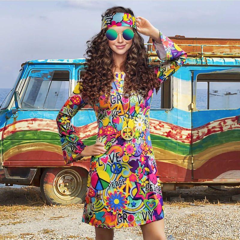 Women's Long Sleeve Dress with Headscarf Printed Tape Headscarf Dress Female