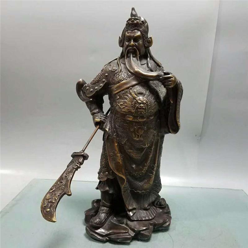 Messing Marsgott Gong Figur Schwert Er Ye Guan Yu Statue Heimdekoration Kupferhandwerk
