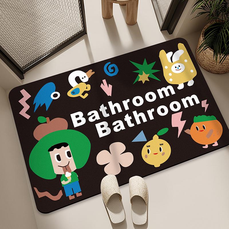 Diatom Mud Floor Mat Bathroom Water Absorption Quick-drying Foot Pad Cartoon Black Cat Dirty-resistant Anti-slip Pad Household Bathroom Entrance Mat