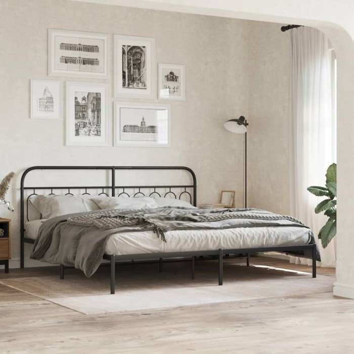 VidaXL Tête de lit métal noir 200 cm, tête de lit en métal, tête de lit noire,, tête de lit pour lit double 377155