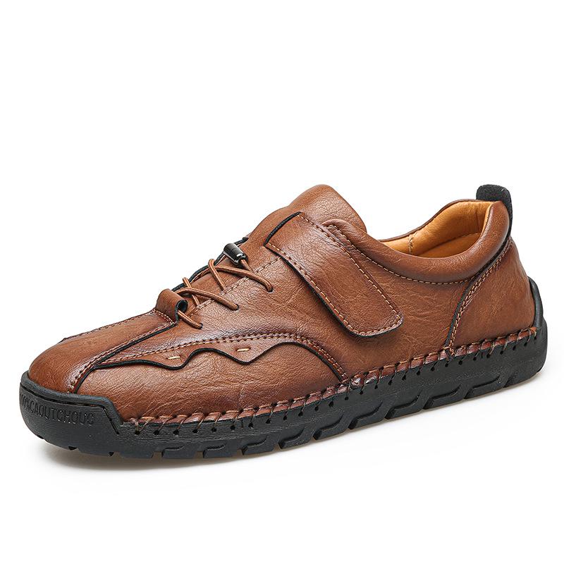 Men s Plus Size Leather Casual Loafers - Hand-stitched Spring Driving Shoes 40 темно-коричневого