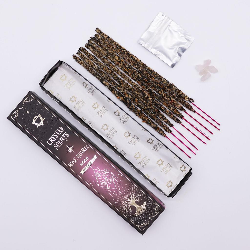 6x Rose Quartz Crystal Scents Smudge Incense – Rose