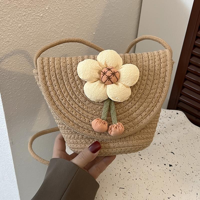 A Small Fresh Style Women's Shoulder Bag Flower Doll Decorated Coin Purse Mobile Phone Bag Woven To Make Young Ladies Love