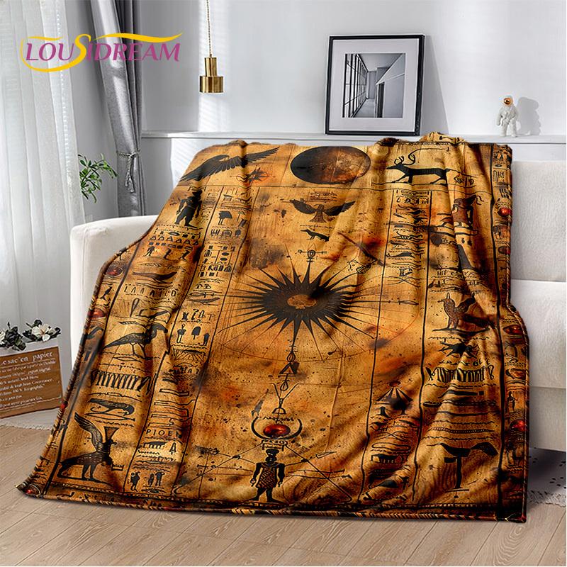 2025 Ancient Egypt Hieroglyphic Mythology Wall Painting Blanket,Soft Throw Blanket for Home Bedroom Bed Sofa Cover Child Gift