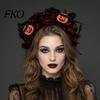 Seasonal Festive Headwear Halloween Floral Headband, Handmade 3D Shape Widened Fit Comfortable Headband Hair Hoop, Non-Slip with Pumpkin Witch