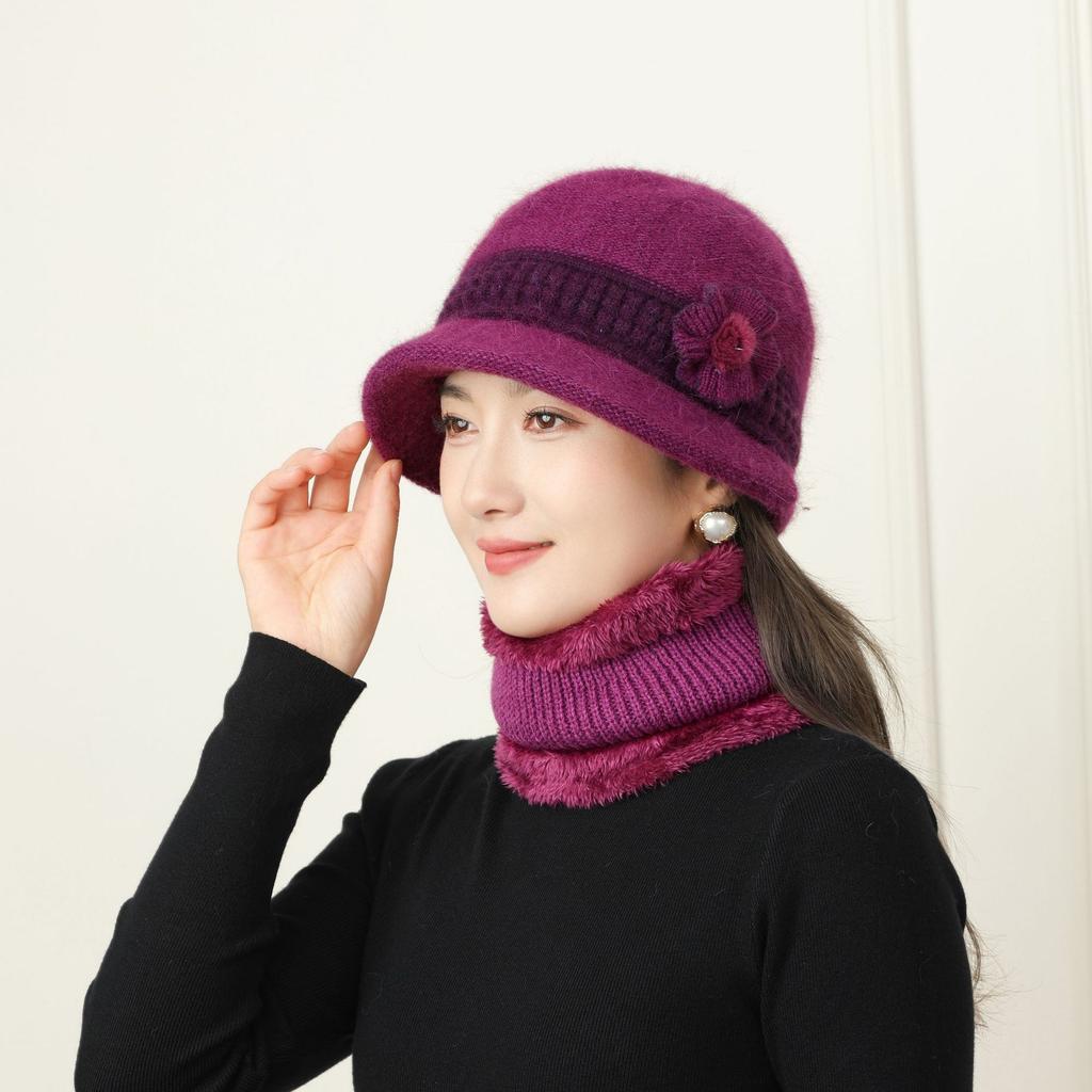 New Autumn and Winter Hat Women's Hat Man Mother Plus Velvet Rabbit Wool Hat Warm Hat Scarf Set
