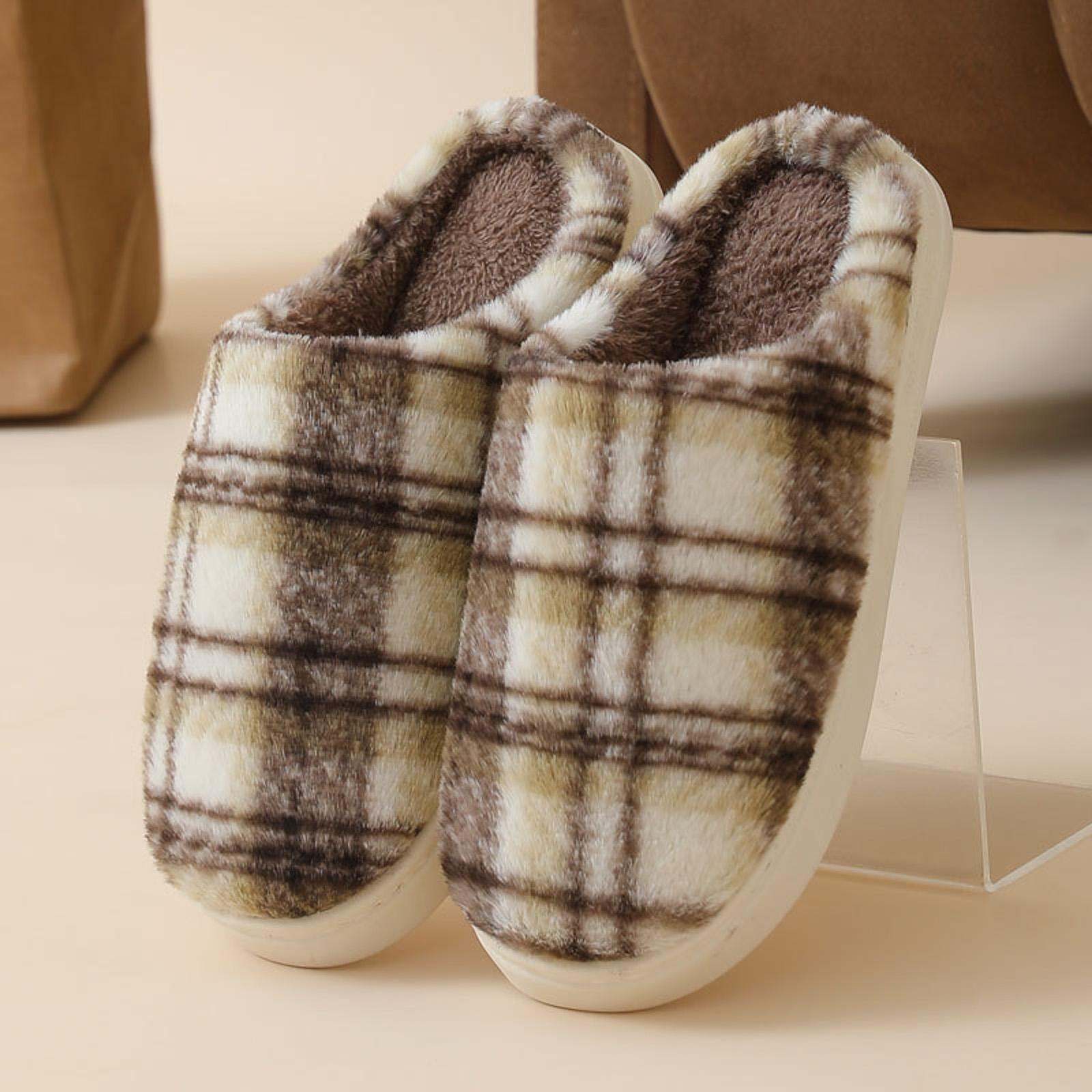 

Women s Plaid Suede Cotton Slippers Stylish And Comfortable Closed Toe Indoor Soft Soled Slippers. Summer Home Slippers Women 36 кавовий