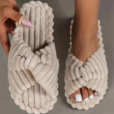 Fashion 2026 Women's Autumn/Winter New Cotton Non Slip Home Slippers Warm Toe Cross Flat Bottom Slippers