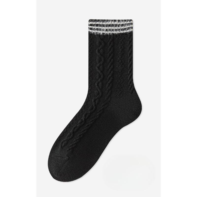 Wool Socks, Women's Linen Patterned Mid-calf Socks, Thick and Warm Cashmere Long Calf Socks for Autumn and Winter, Versatile Socks