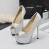 Spring and Autumn Fine Heel Super High Heel Waterproof Table Fish Mouth Women's Shoes Single Shoes Woven Plaid Women's Shoes