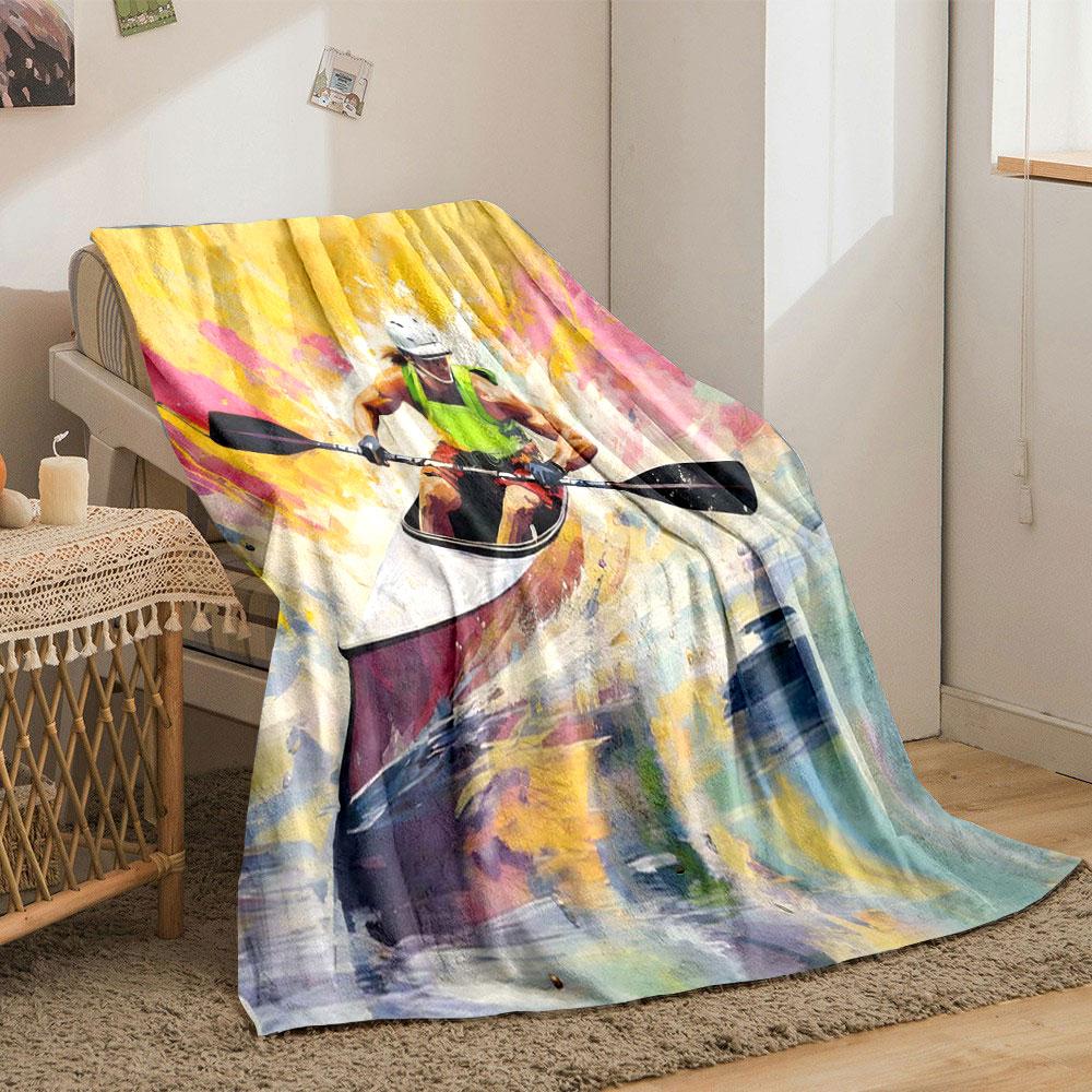 1PC Watercolor Style with Kayaking Theme Printing Adult Children Warm Blankets Home Travel Car Soft Comfortable Luxury Gifts