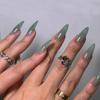 24Pcs Long French Flame False Nails Dark Star Moon Almond Stiletto Ballerina False Nails Press on Nails Fake Nails DIY Manicure