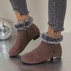 Women's Winter Warm Low Block Heels Snow Boots With Zipper Round Toe Walking Short Booties for Women Non-Slip Comfort Ankle Boots With Faux Fur Lined