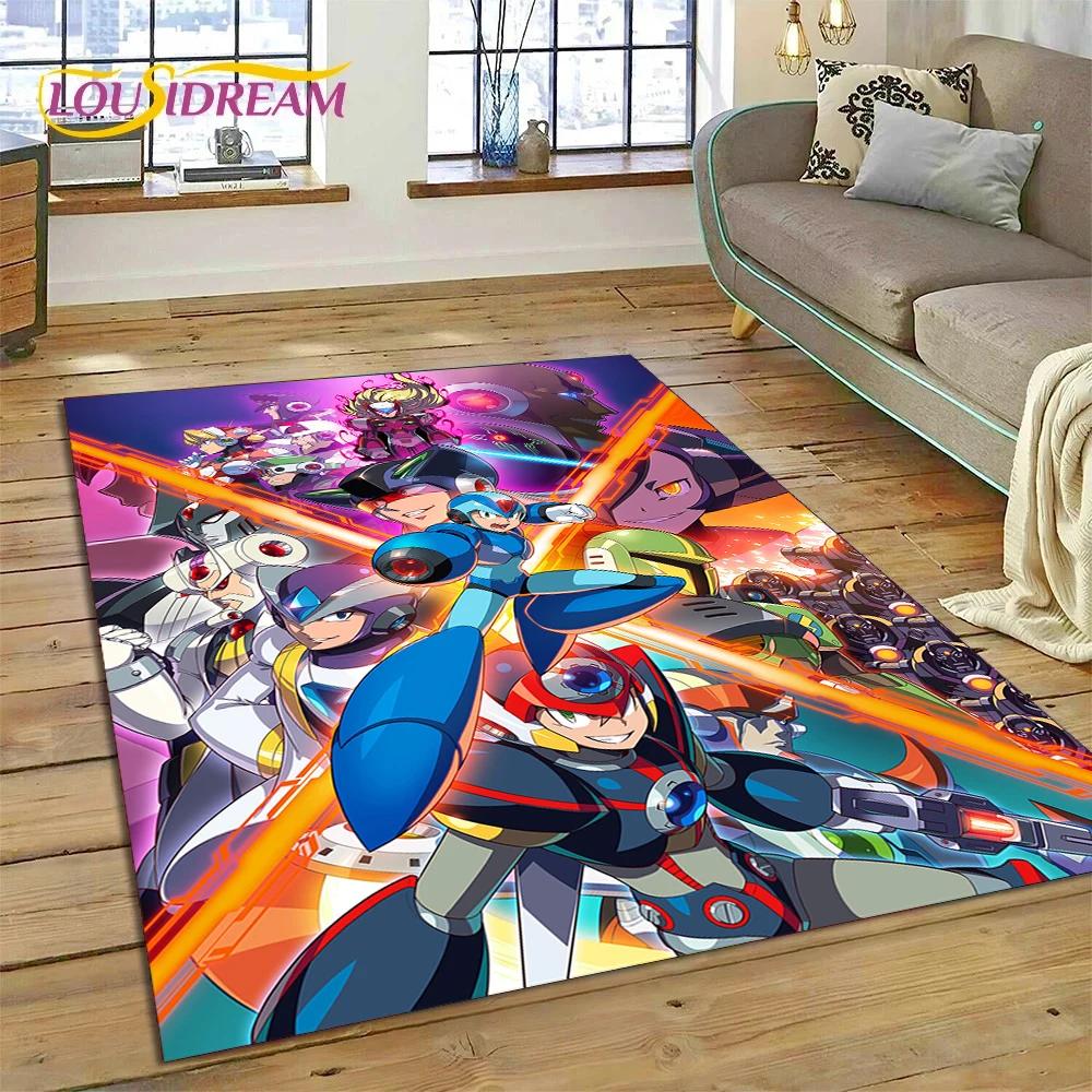 Retro Cartoon Rockman Mega Man Game Carpet Rug for Bedroom Living Room Home Sofa Decoration,Children Play Large Decor Floor Mat
