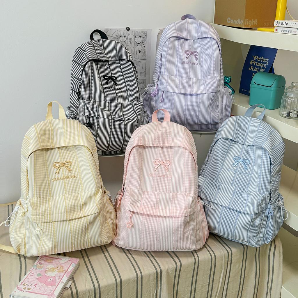 Schoolbag1011 Casual Backpack Small Fresh Plaid Japanese College Style Large Capacity Student Schoolbag Travel Commuter Backpack