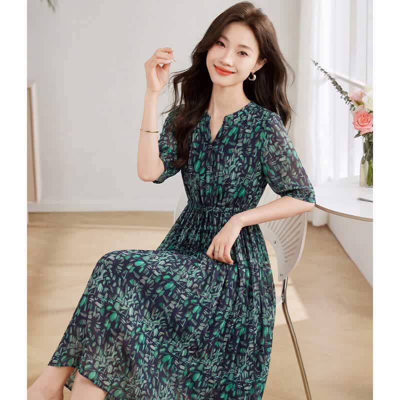 Elegant Floral Chiffon Midi Dress XL