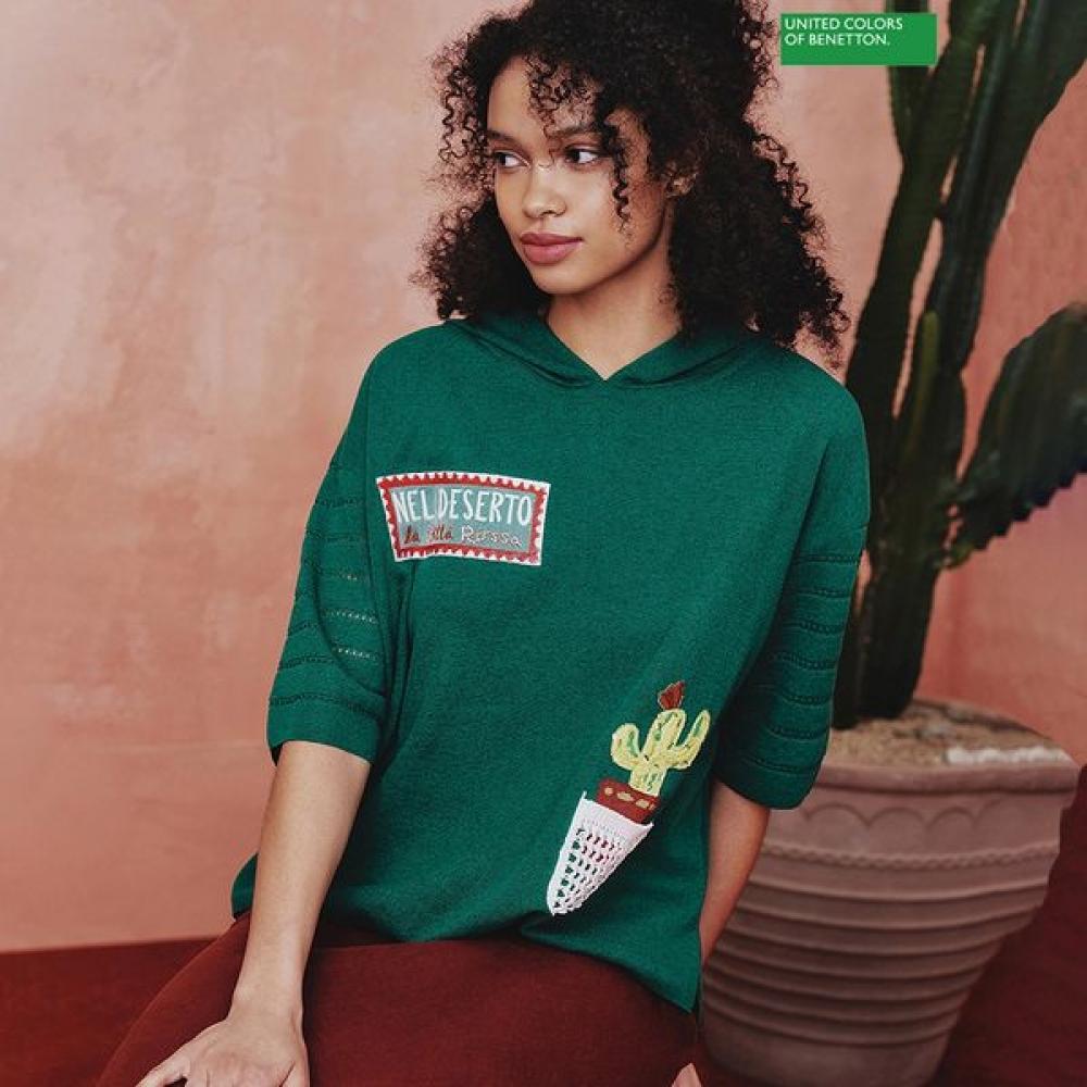 

[Benetton] Benetton Sleeve Modified Hoodie Knit Bakpb1531 GN_green/OS