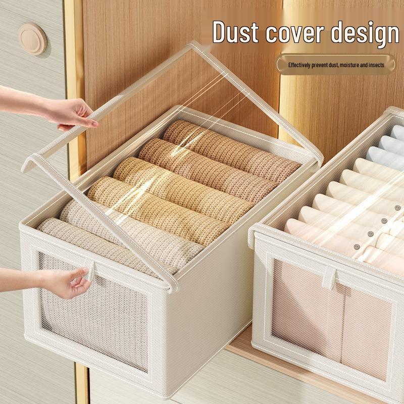 Oxford Cloth Wardrobe Organizer: Dustproof Storage Box with Lid & Clear Window for Bedroom Clothes