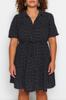 Women's Style Plus Size Black Polka Dot Woven Shirt Dress