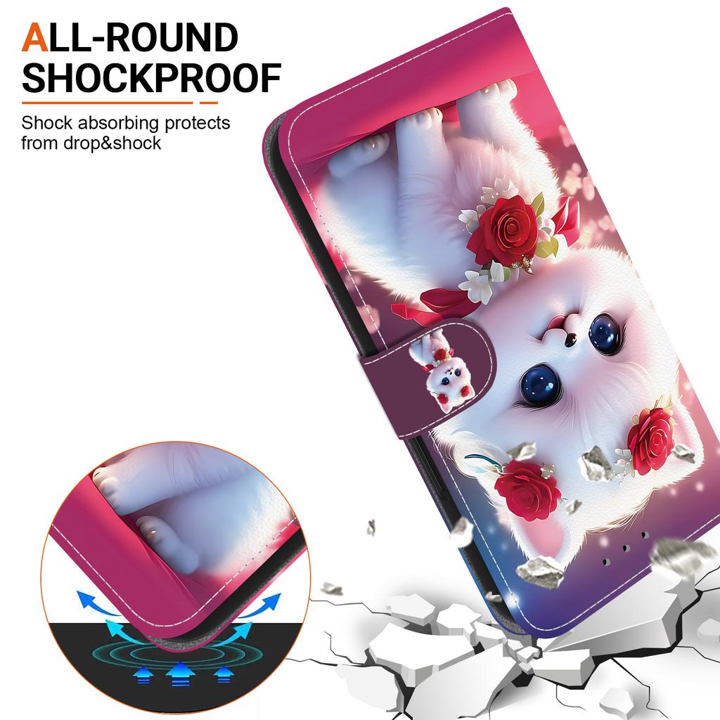 Handmade PU Leather Flip Case for Redmi Note 12 Pro/Xiaomi Poco X5 Pro Anti-Slip Shockproof Cover with Wrist Strap & Heart/Rose Cat Designs