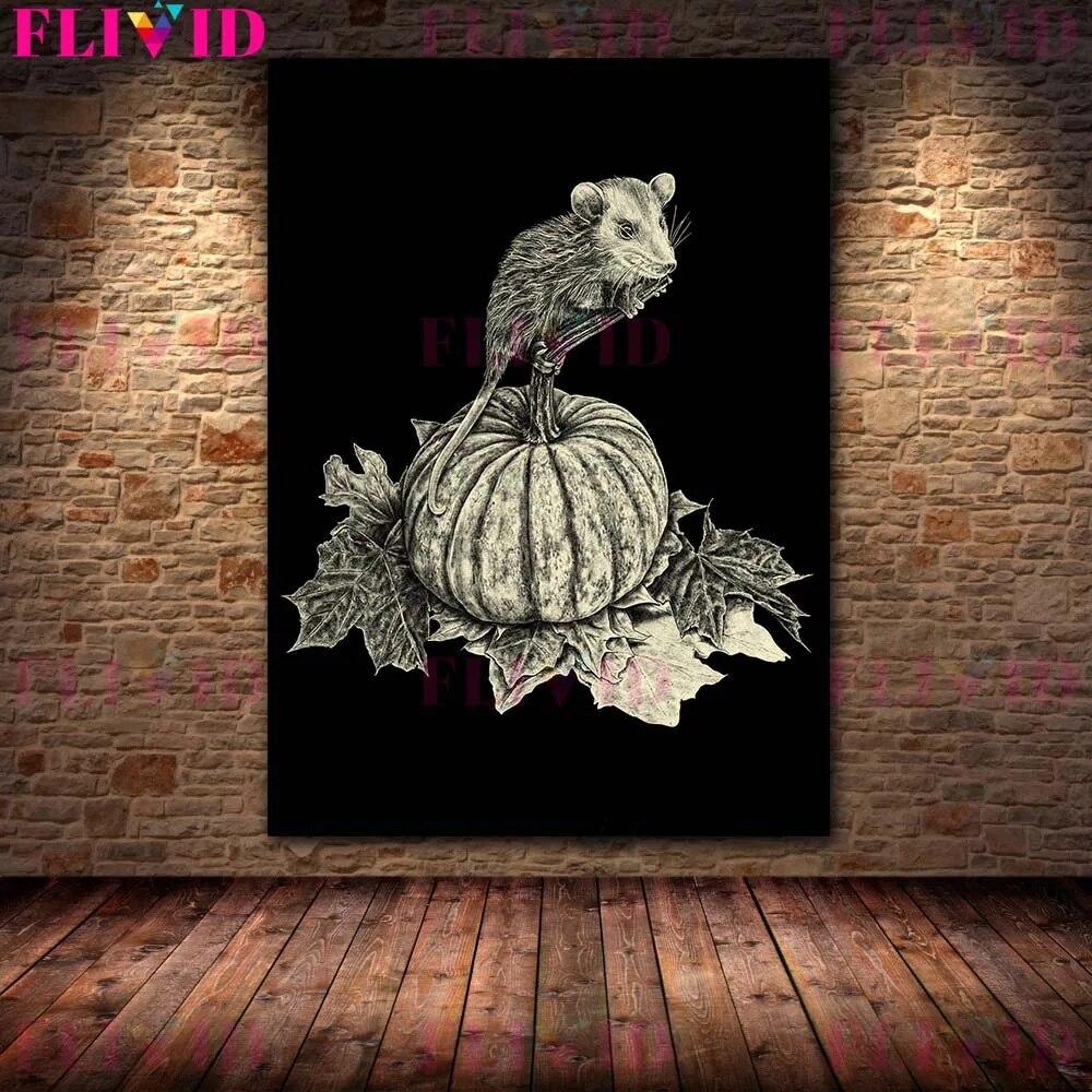 Crows,Bats,Owls,Wolves,Mice Magic Creature Black And White Wall Art Canvas Painting Gothic Animal Art Poster Print Home Decor No Frame