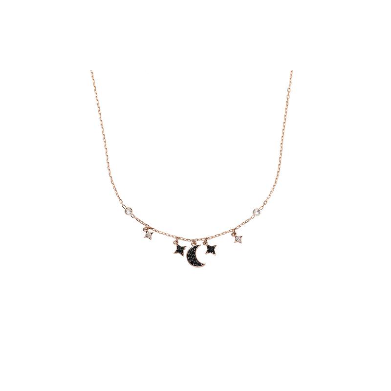 Swarovski Symbolica Symbolic series star and moon imitation crystal stone, rose gold plated necklace, women s black 5429737