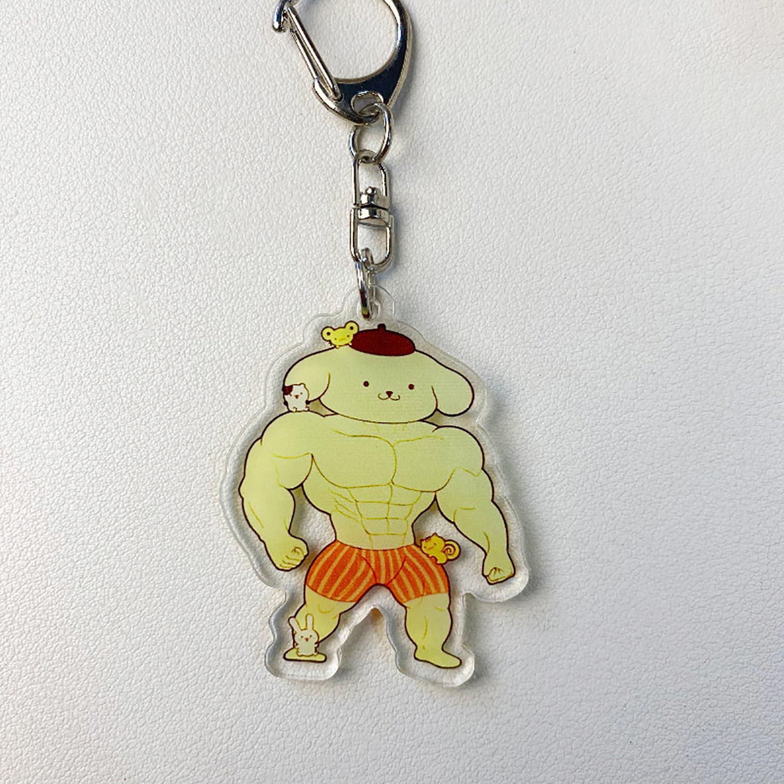 

Funny Sanrio Muscle Keychain Anime Hello Kitty Kawaii Keychain Fitness Macho My Melody Girls Backpack Couple Pendant Toy Gift