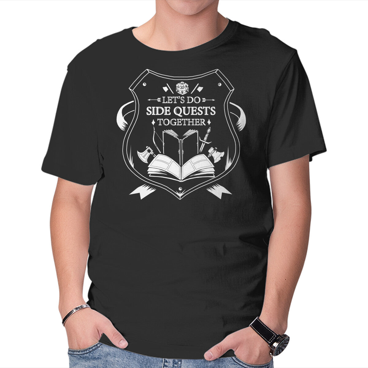 Unisex Crew Neck T-Shirt Side Quest Graphic Short Sleeve Casual Tee XL