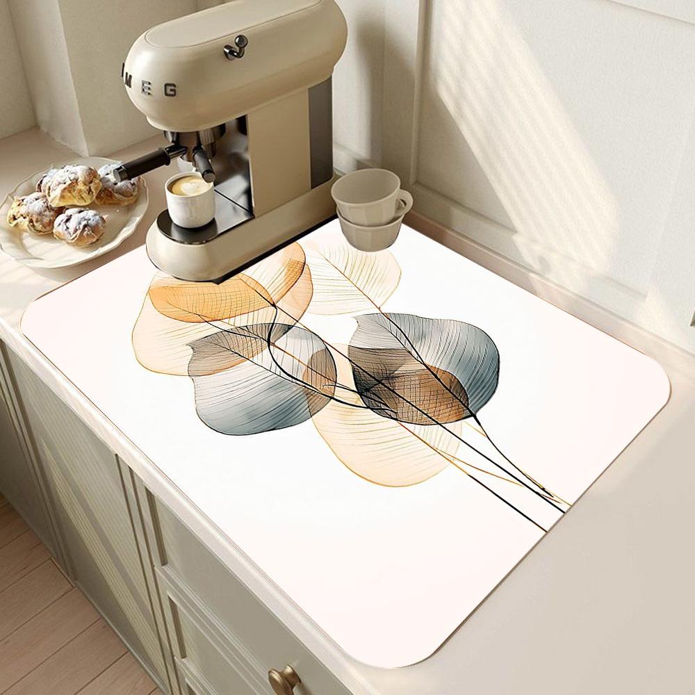 Dish Drying Mat Super Absorbent Drying Mat Coffee Mat with Non-slip for Kitchen Counter Decor Easy Clean Floral Pattern
