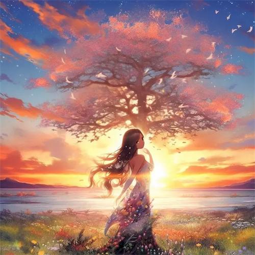 5D DIY Malowanie Diamentowe Drzewo Dziewczyna Haft Mozaika Krajobraz Zachodu Słońca Pełny Kwadratowy Okrągły Dekor Domu