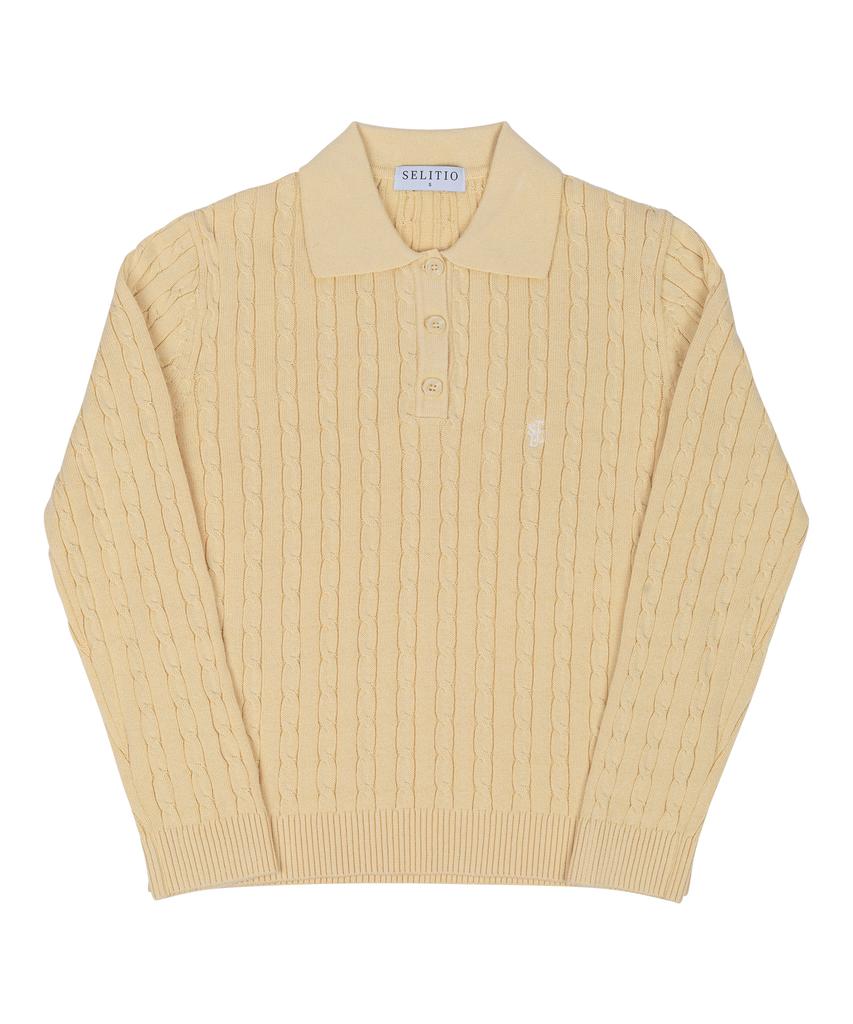 SELITIO Women'S Color Point Cable Collar Knit Lemon