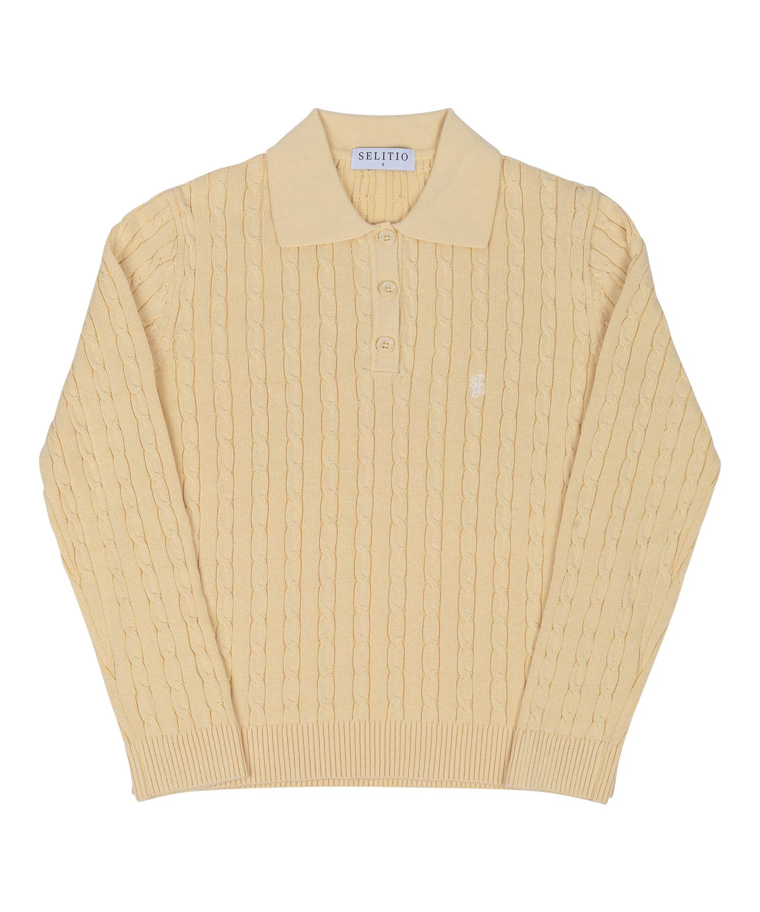 Celtio Women S Color Point Cable Collar Knit Lemon Lemon/M