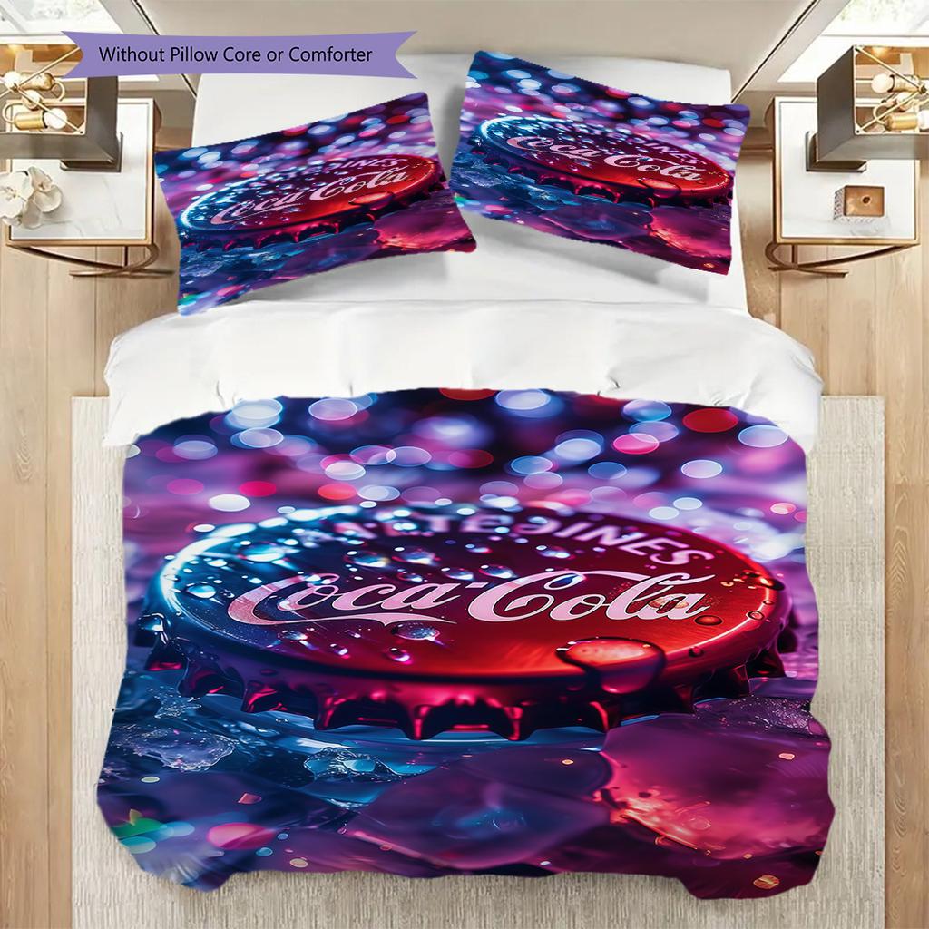 Cocacola Bottles Ice Bucket Threepiece Set 1 Duvet Cover 2 Pillowcase Without Core Bedding Set Soft And Comfortable