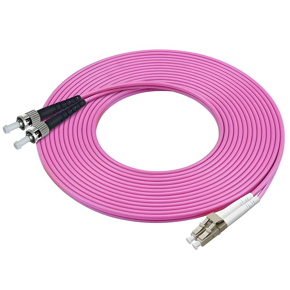 Fiber Patch Cord Cable OM4 LC/UPC-ST/UPC MM Multi Mode Duplex 50/125 FTTH 40Gbps Rose for Enterprise & Campus Networks