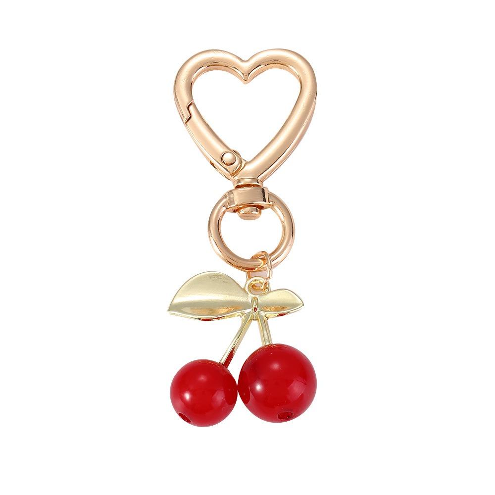 

Милый брелок с вишенкой, шарм для сумки в форме сердца, прочный карабин-лобстер, аксессуар для сумки для DIY, аксессуары для ключей от машины, брелок с золотым листиком