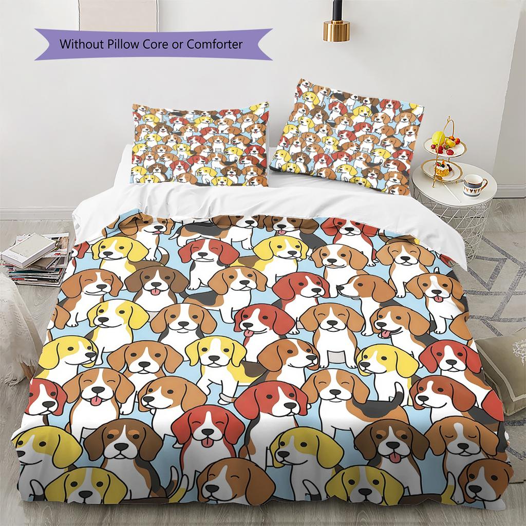 Cartoon Puppy Pattern Bedding,Quilt Set Quilt Cover Pillowcase Home Birthday Gift (1 * duvet cover + 2 * pillowcase, without core)