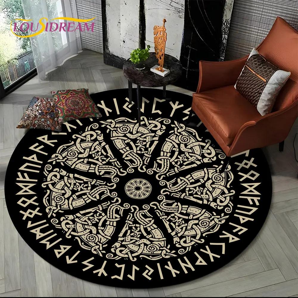 Viking Valknut Yggdrasil Tree of Life Round Area Rug,Carpet Rug for Living Room Bedroom Sofa Playroom Decor,Non-slip Floor Mat