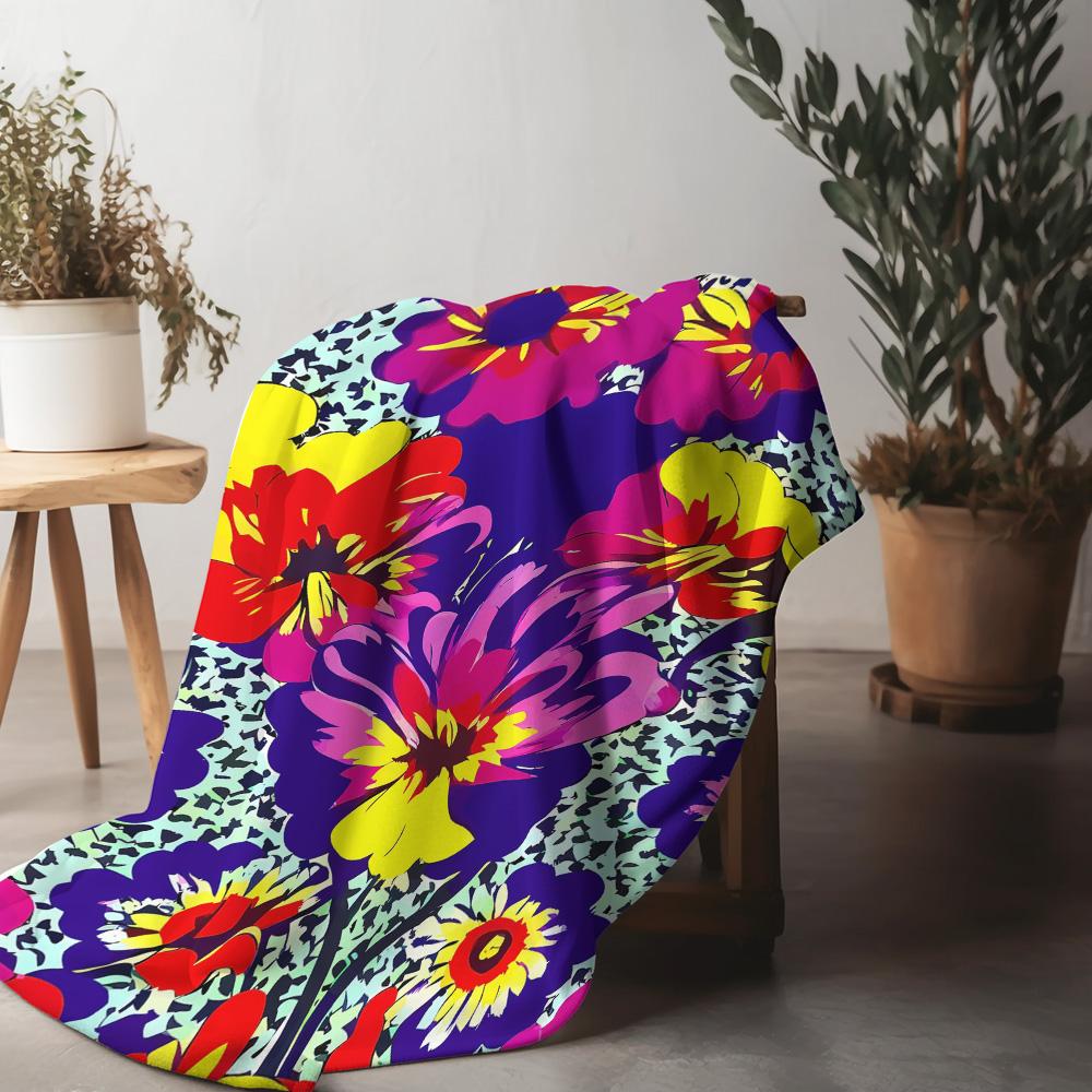 Vibrant Floral Print Blanket - Large Soft Throw Blanket for Sofa Bed Decoration Decorative Throw Blanket