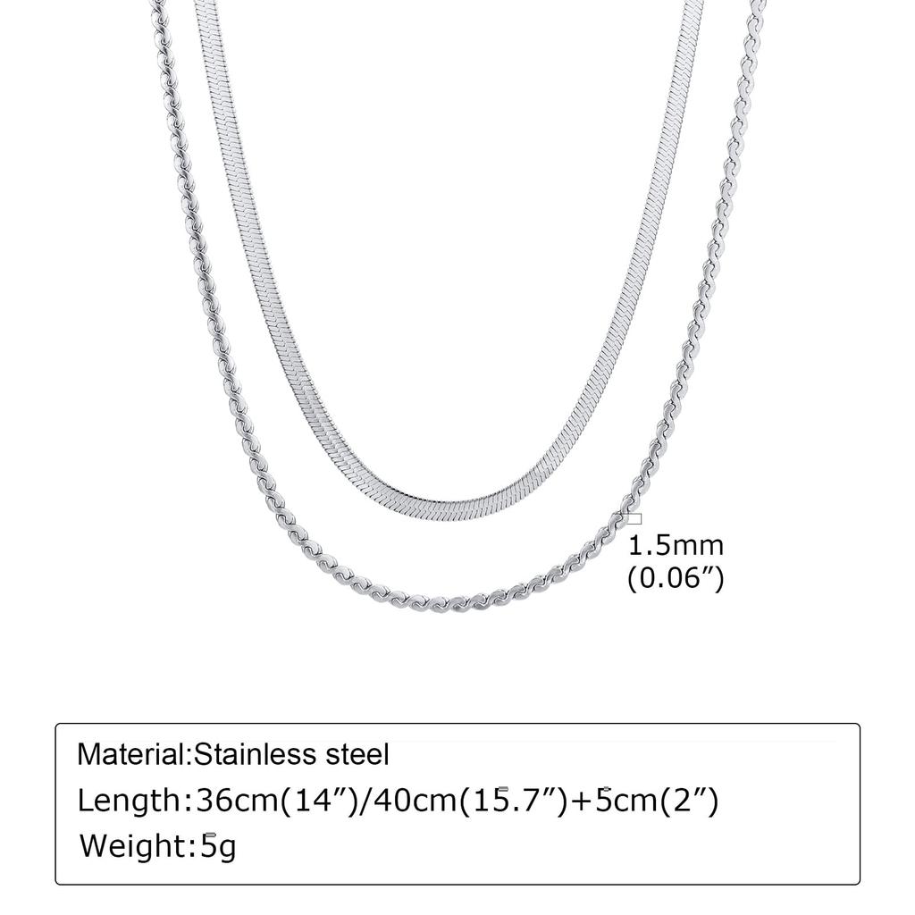 Naszyjnik dla Podwójny Stal Nierdzewna Moda Prezent [Rockyu] Kobiety, Srebrny, Łańcuszek, Stal, Hipoalergiczny, Biżuteria, (SREBRO)