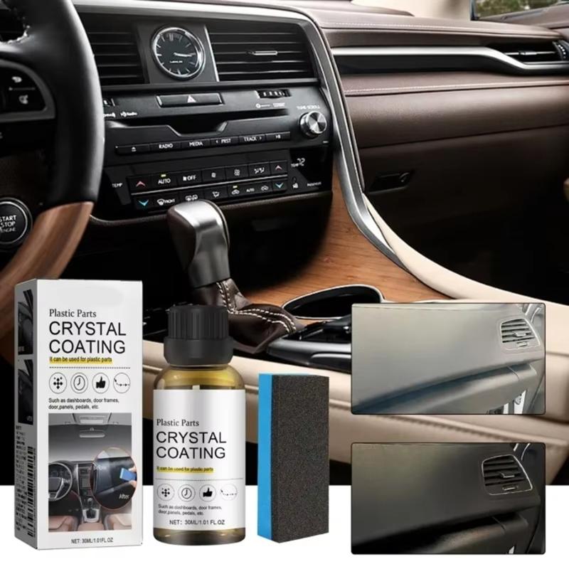 Revitalizador de Plásticos Automotivos 30ML Revestimento de Cristal Impermeável Resistente a Riscos Cuidado Interno Realça o Brilho Repele a Sujeira