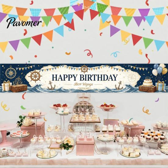 Birthday Decoration Banner Large Happy Yard Sign, 70 x 15 Inch Neon Cyberspace Theme Outdoor Backdrop for Boys Girls Party Supplies Portable