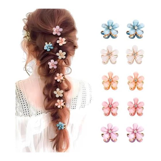 Mini Flower Hair Clips (Set of 10) - Cute Floral Hair Accessories for Ponytails, Buns, and Hairstyles - Fashionable & Practical for Daily Wear,