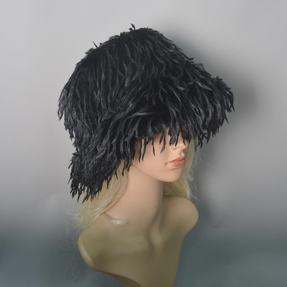 

New Style Fake ostrich Fur Hat Super Soft Women Winter Hat Cotton Lining Warm Russian Fashion Ski Beanies Plush Solid Color 55-60cm чёрный