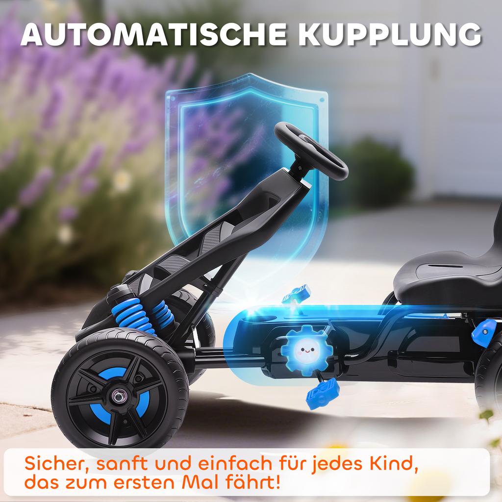 Pedal Go Kart for Kids Aged 3-6 Years, with Freewheel System, Brake, EVA Anti-Slip Wheels, Blue