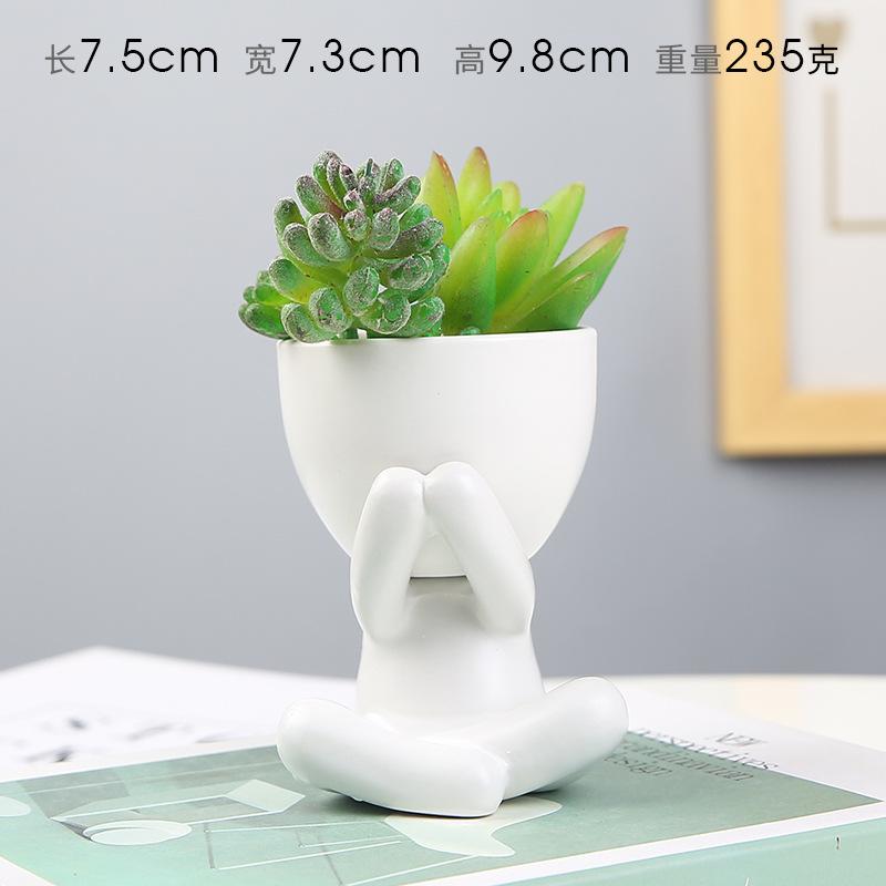 Creative Black Figure Flower Pot Plant Cactus Potted Abstract Ceramic Figure Flower Pot Figurine Coffee Table Living Room Decor