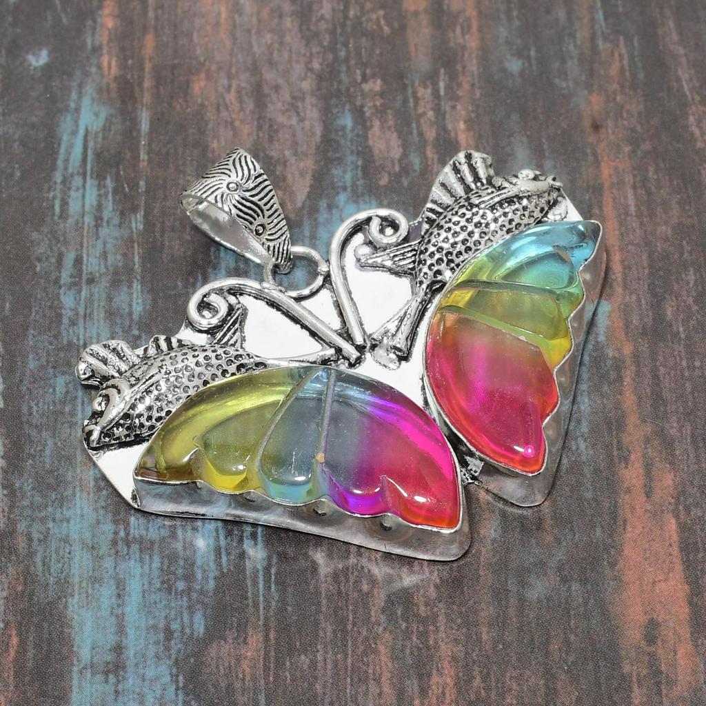 Pendentif de bijoux en argent sterling 925 massif fait à la main en tourmaline bicolore